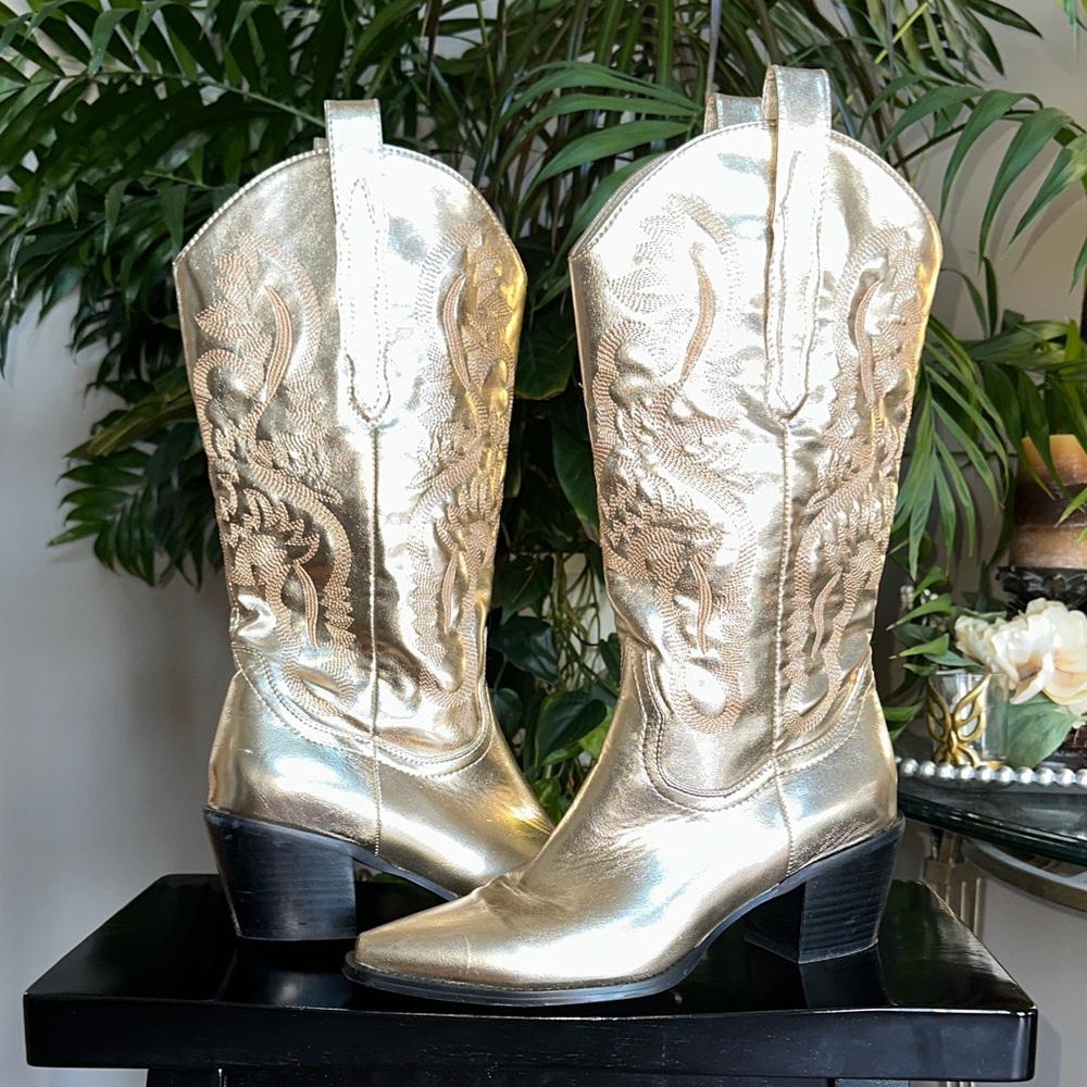 Danilo Billini Shiny Gold Western Heeled Boots